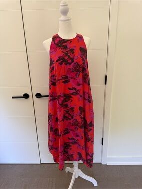 COS Bright Floral Red-Pink Sleeveless Swing Dress